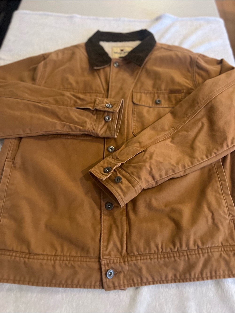 Woolrich Brown Canvas Field Jacket with Dark Contrast Collar